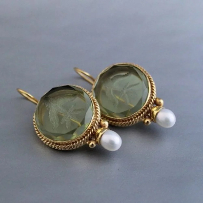 Ava™ | Women’s Vintage Green Stone Pearl Earrings