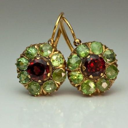Vintage™ | Green & Red Crystal Drop Earrings